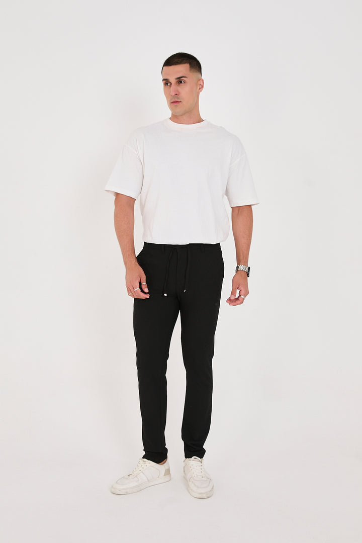 Erkek Gofre Kumaş Likralı Jogger Slim Fit Pantolon - Siyah
