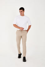 Erkek Jogger Slim Fit Bel Yarım Lastikli Likralı Kumaş Pantolon - Bej