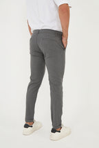 Erkek Jogger Slim Fit Bel Yarım Lastikli Duble Paça Kumaş Pantolon - Koyu Gri