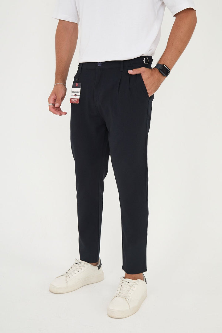 İtalyan Kesim Tokalı Pantolon | Smart Casual Erkek - Lacivert
