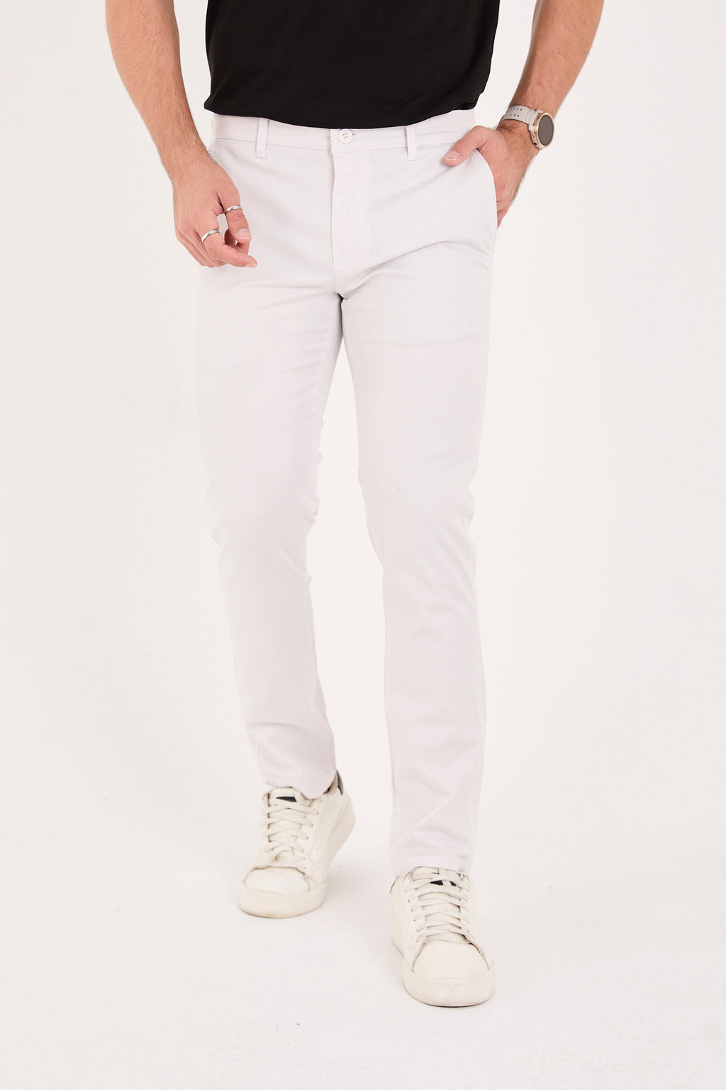 Erkek Slim Fit Dar Kesim Likralı Pamuklu Chino Kanvas Pantolon - Taş