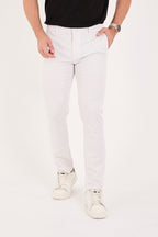 Erkek Slim Fit Dar Kesim Likralı Pamuklu Chino Kanvas Pantolon - Taş
