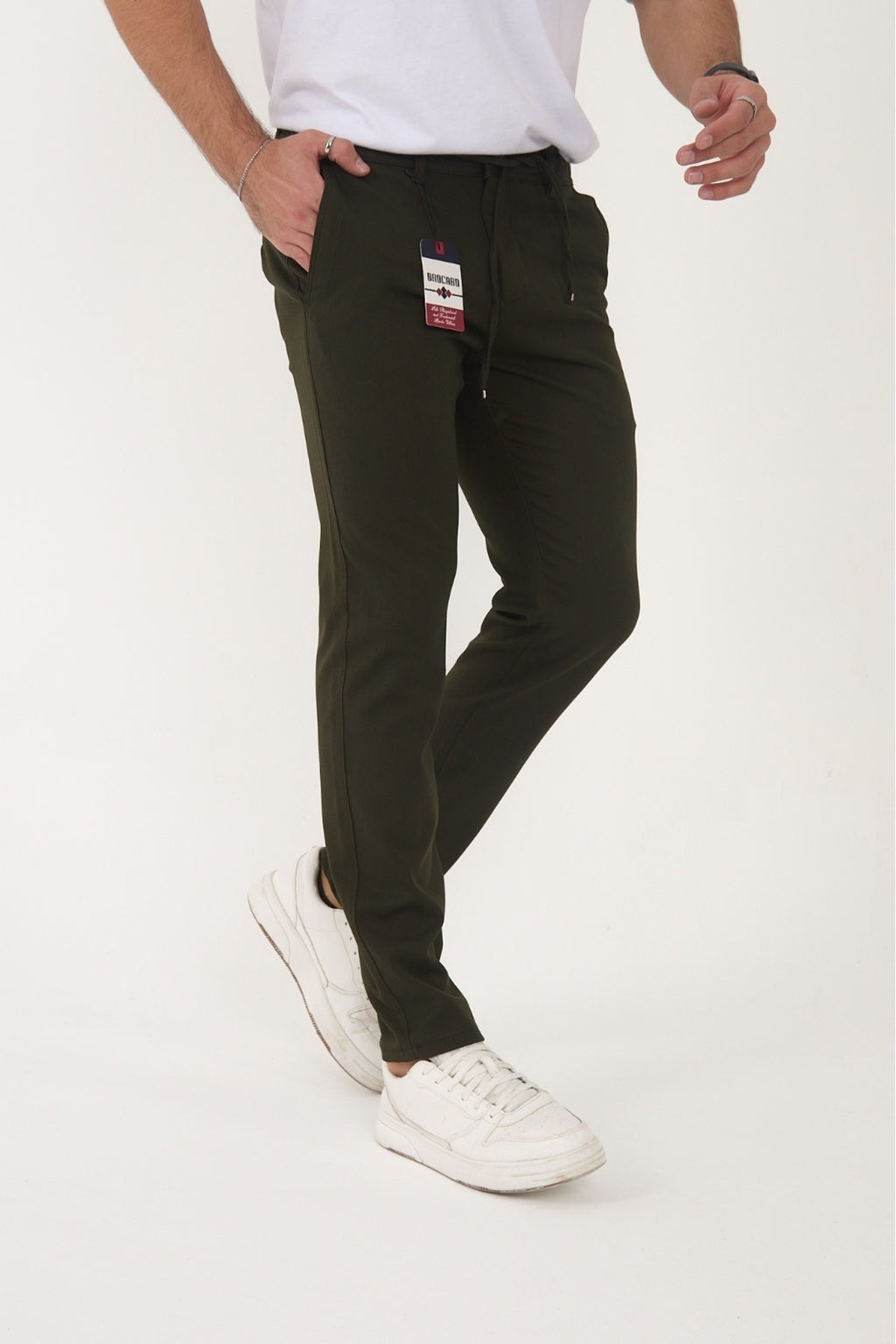 Erkek Kışlık Jogger Slim Fit Bel Yarım Lastikli Kumaş Pantolon - Haki
