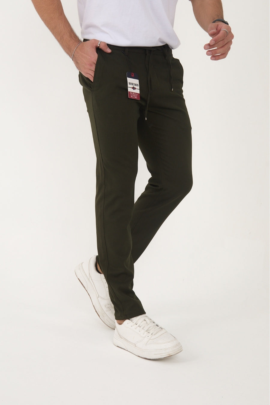 Erkek Kışlık Jogger Slim Fit Bel Yarım Lastikli Kumaş Pantolon - Haki