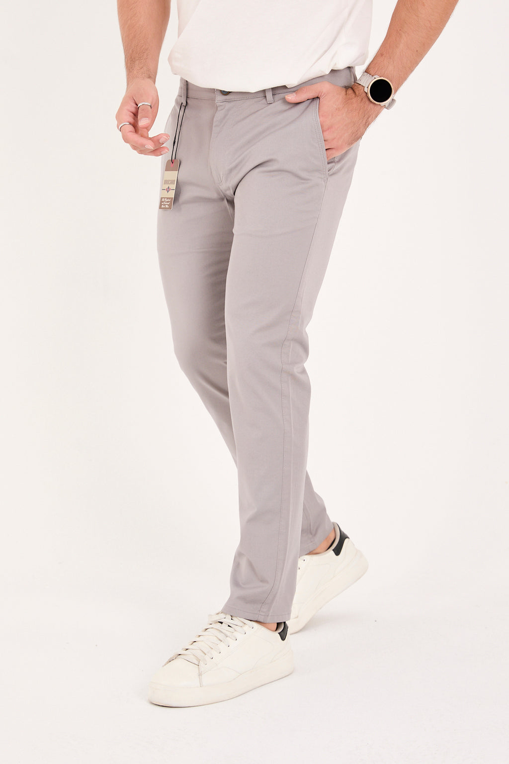 Erkek Slim Fit Dar Kesim Likralı Pamuklu Chino Kanvas Pantolon - Gri