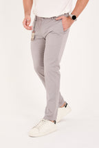 Erkek Slim Fit Dar Kesim Likralı Pamuklu Chino Kanvas Pantolon - Gri