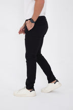 Erkek Mevsimlik Jogger Slim Fit Bel Yarım Lastikli Likralı Keten Pantolon - Siyah
