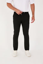 Erkek Jogger Slim Fit Bel Yarım Lastikli Likralı Kumaş Pantolon - Siyah
