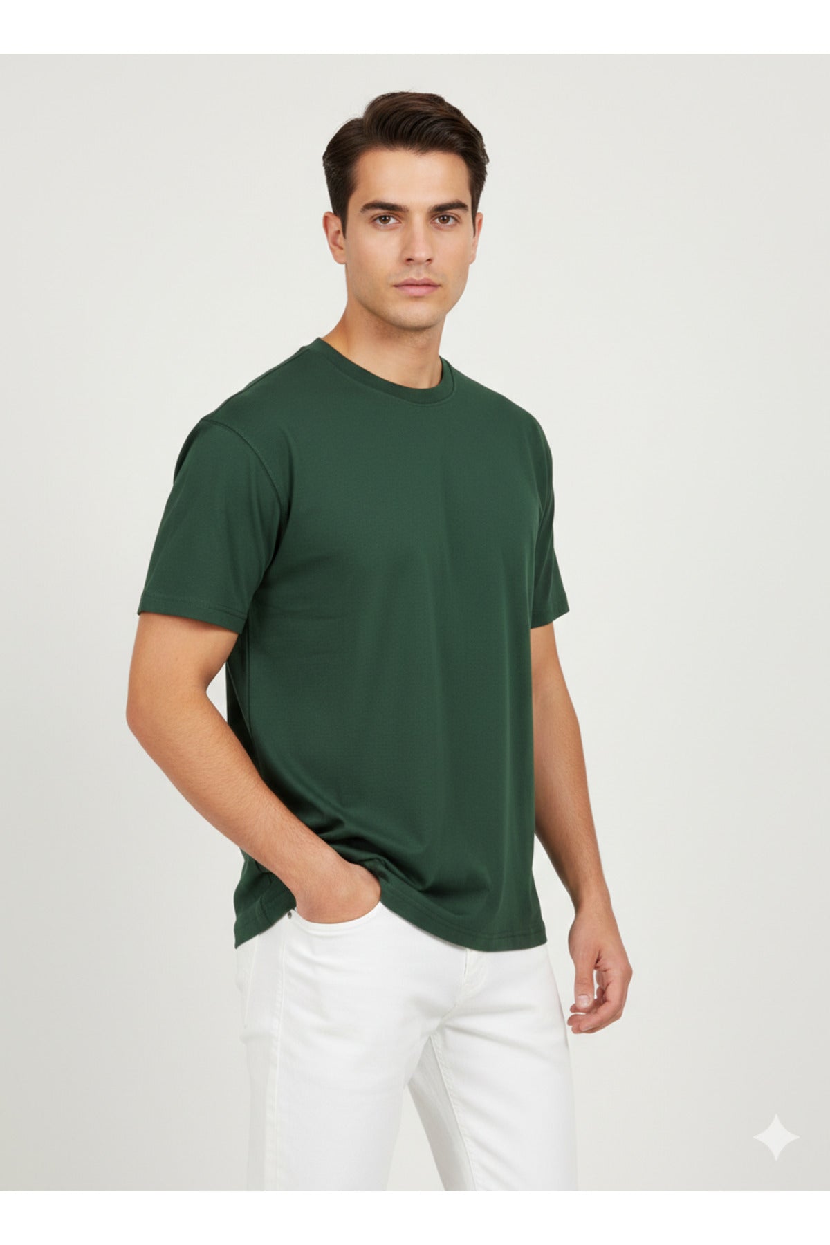 Erkek Rahat Kalıp Premium Basic Tişört - Haki