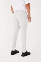 Erkek Jogger Slim Fit Bel Yarım Lastikli Likralı Kumaş Pantolon - Açık Gri