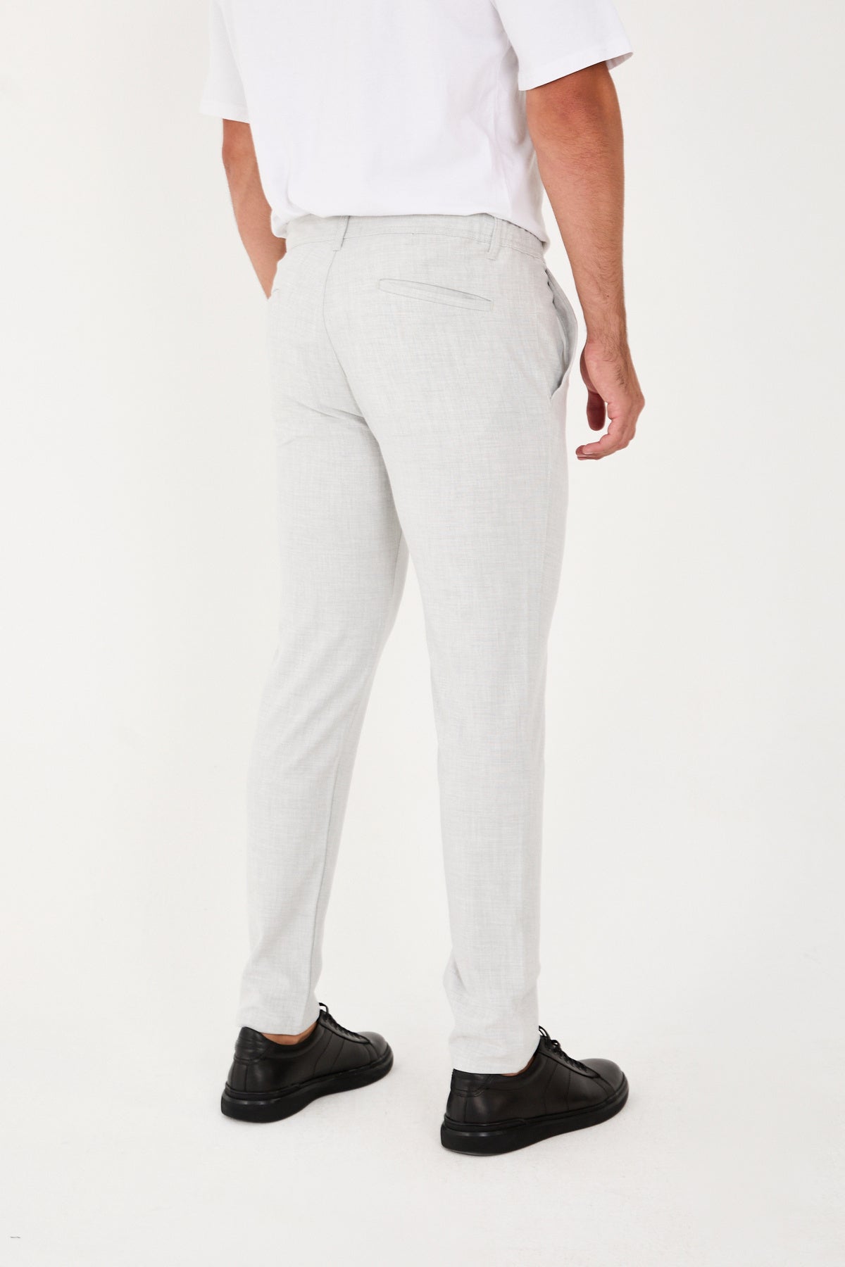 Erkek Jogger Slim Fit Bel Yarım Lastikli Likralı Kumaş Pantolon - Açık Gri