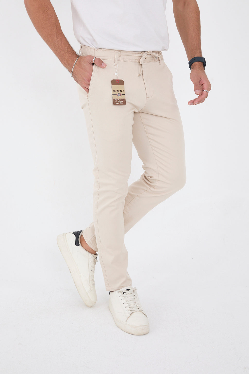 Erkek Mevsimlik Jogger Slim Fit Bel Yarım Lastikli Likralı Keten Pantolon - Taş