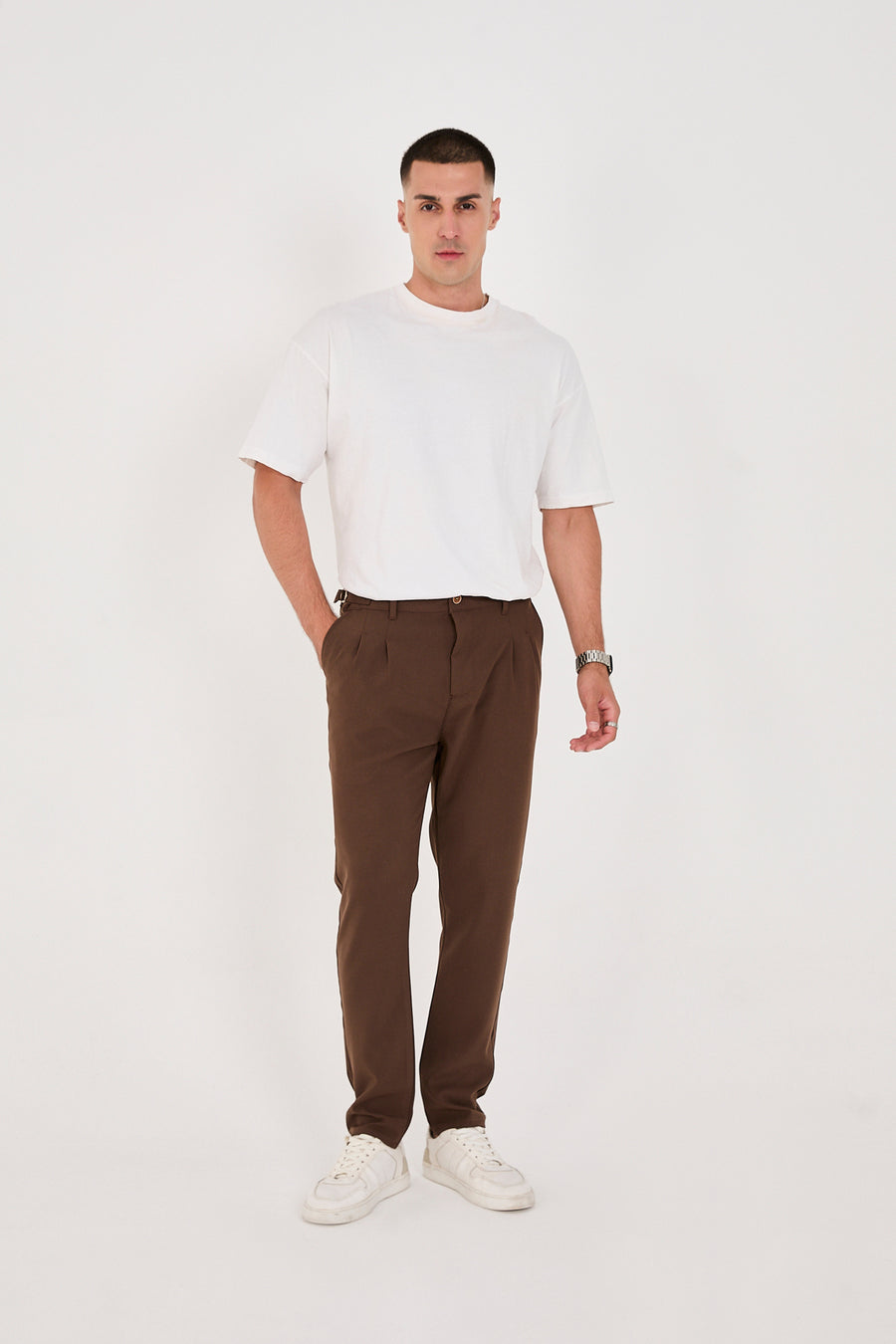 İtalyan Kesim Tokalı Pantolon | Smart Casual Erkek - Kahverengi