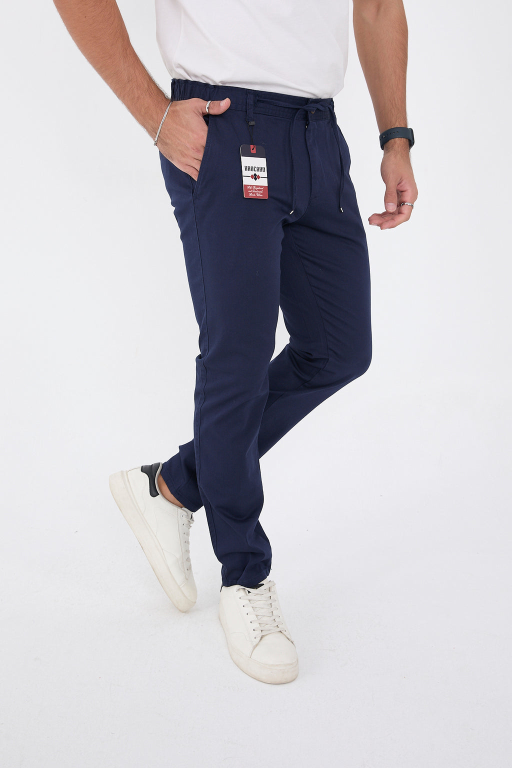Erkek Mevsimlik Jogger Slim Fit Bel Yarım Lastikli Likralı Keten Pantolon - Lacivert