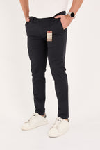 Erkek Slim Fit Dar Kesim Likralı Pamuklu Chino Kanvas Pantolon - Lacivert