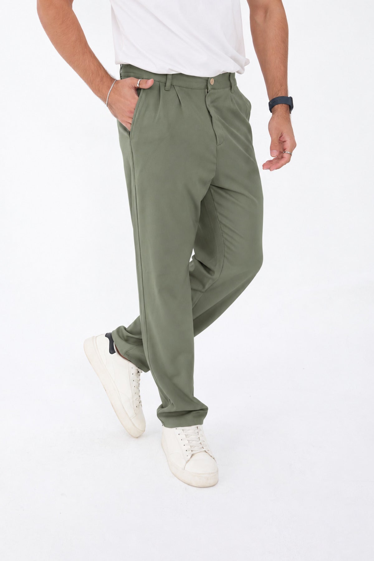 Erkek Kışlık Baggy Likralı Kumaş Pantolon - Çağla