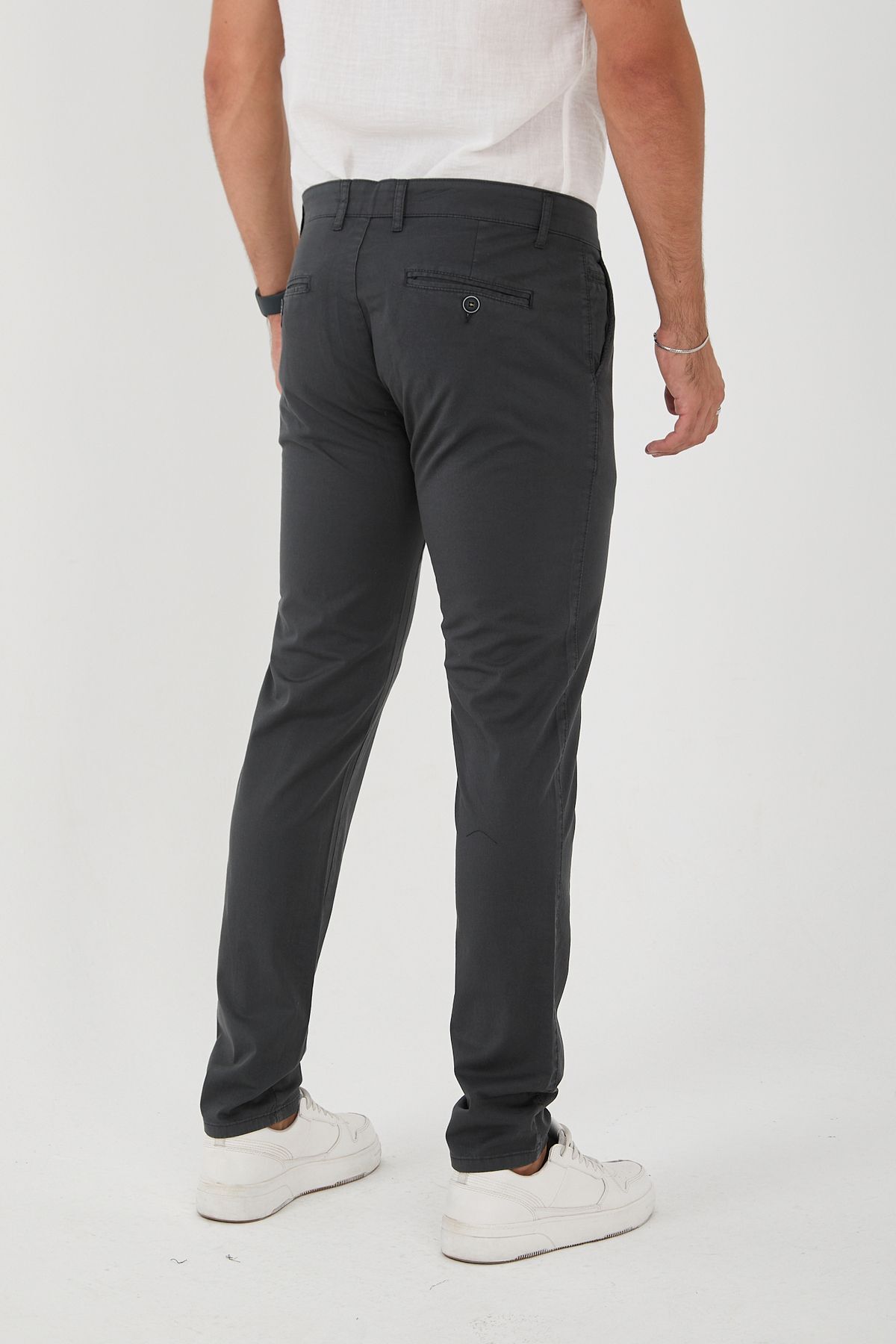 Erkek Likralı Slim Fit Chino Pantolon - Antrasit