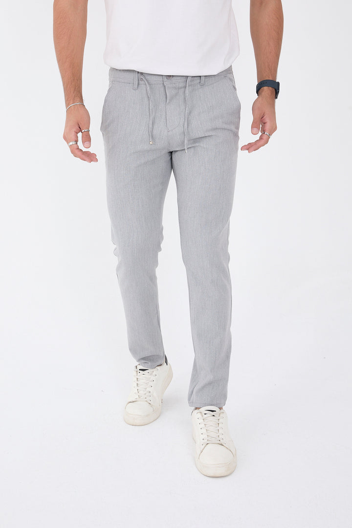 Erkek Kışlık Jogger Slim Fit Bel Yarım Lastikli Kumaş Pantolon - Gri