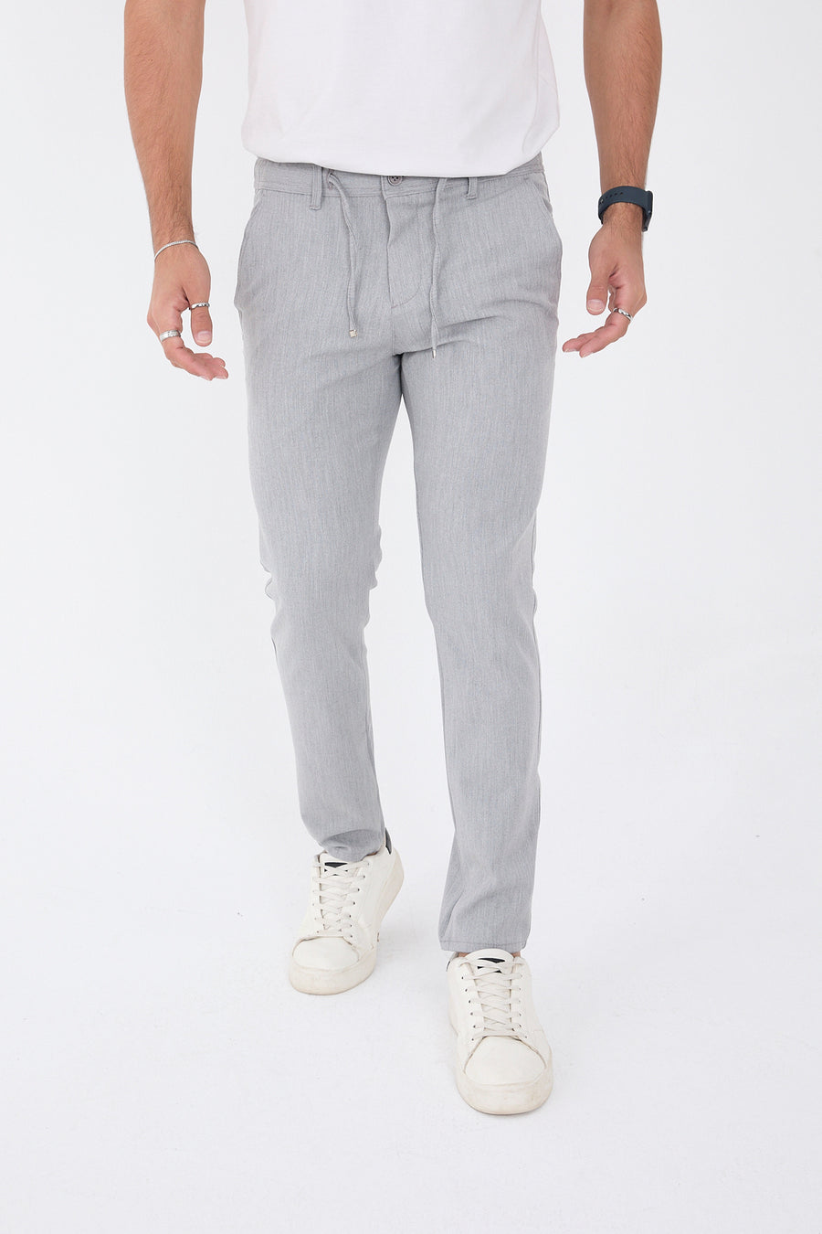 Erkek Kışlık Jogger Slim Fit Bel Yarım Lastikli Kumaş Pantolon - Gri