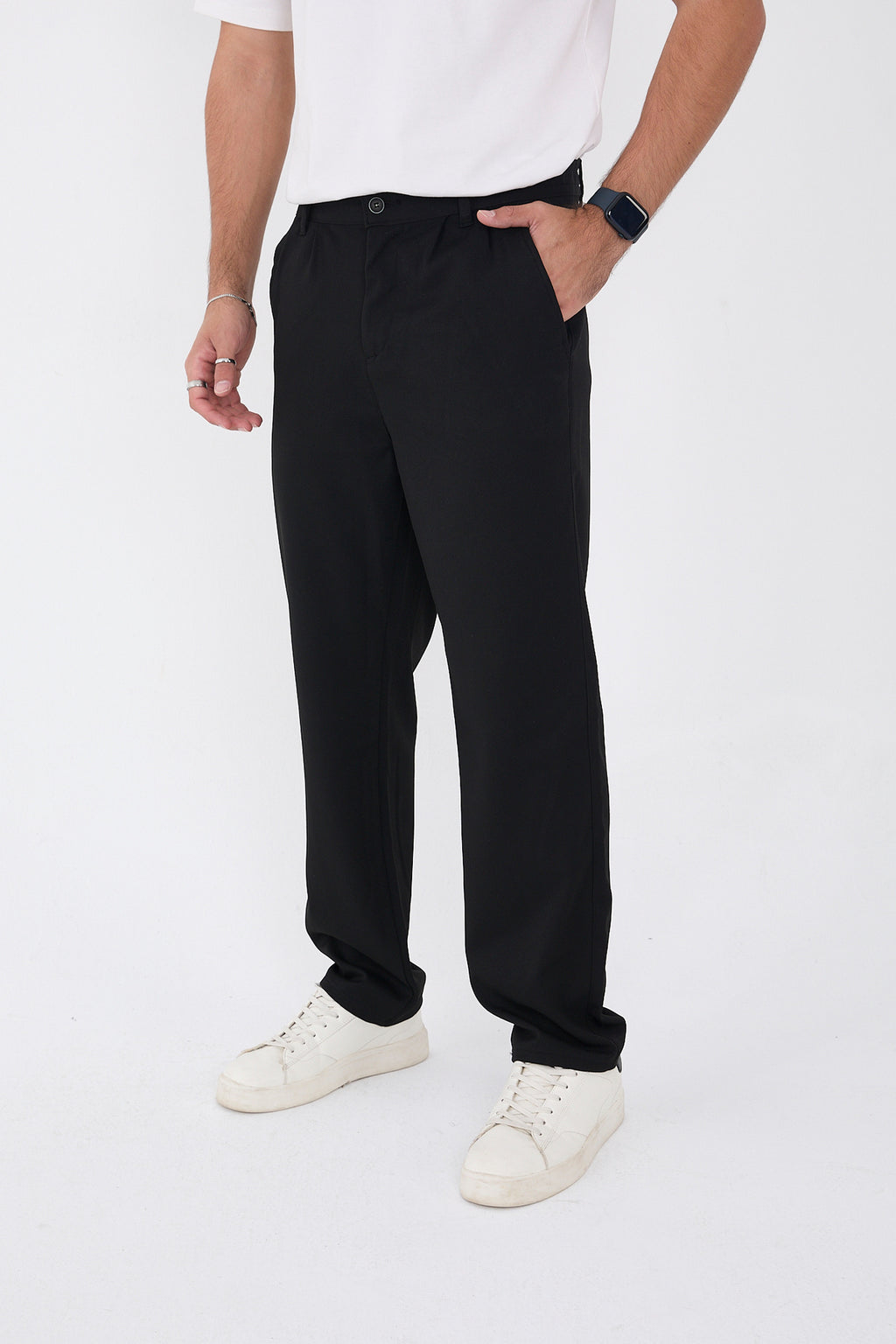 Erkek Kışlık Baggy Likralı Kumaş Pantolon - Siyah