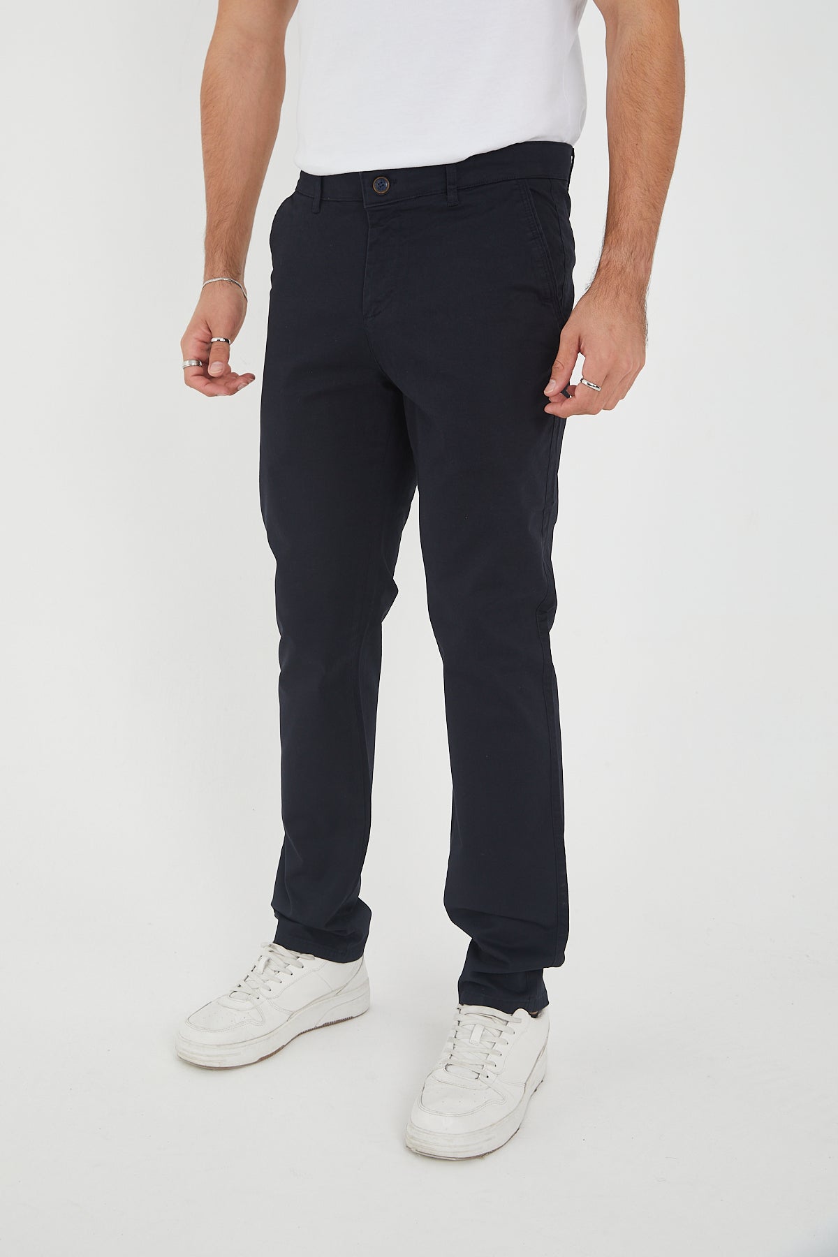 Erkek Kışlık Regular Fit Likralı Gabardin Chino Pantolon - Lacivert