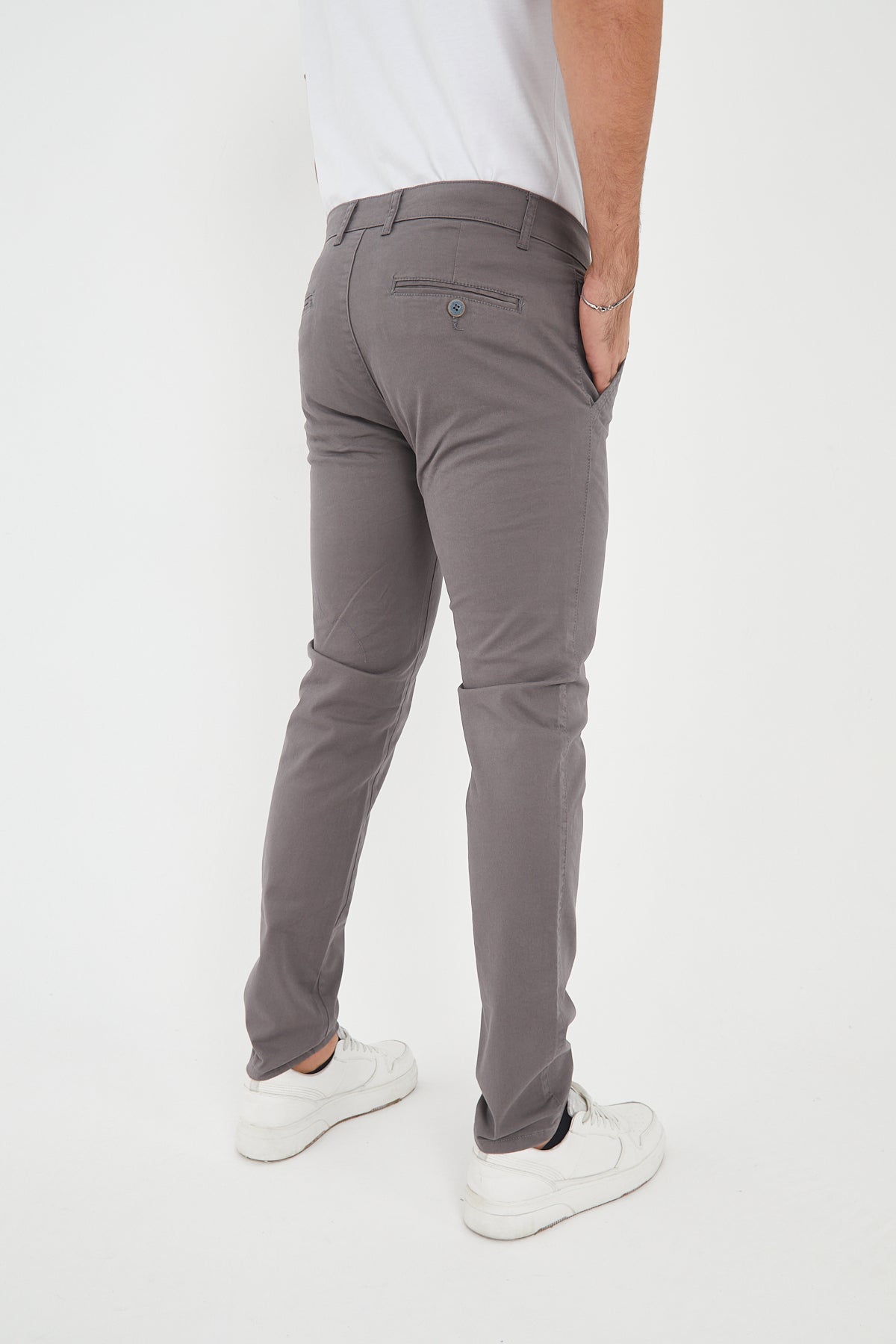 Erkek Kışlık Slim Fit Likralı Chino Pantolon - Gri