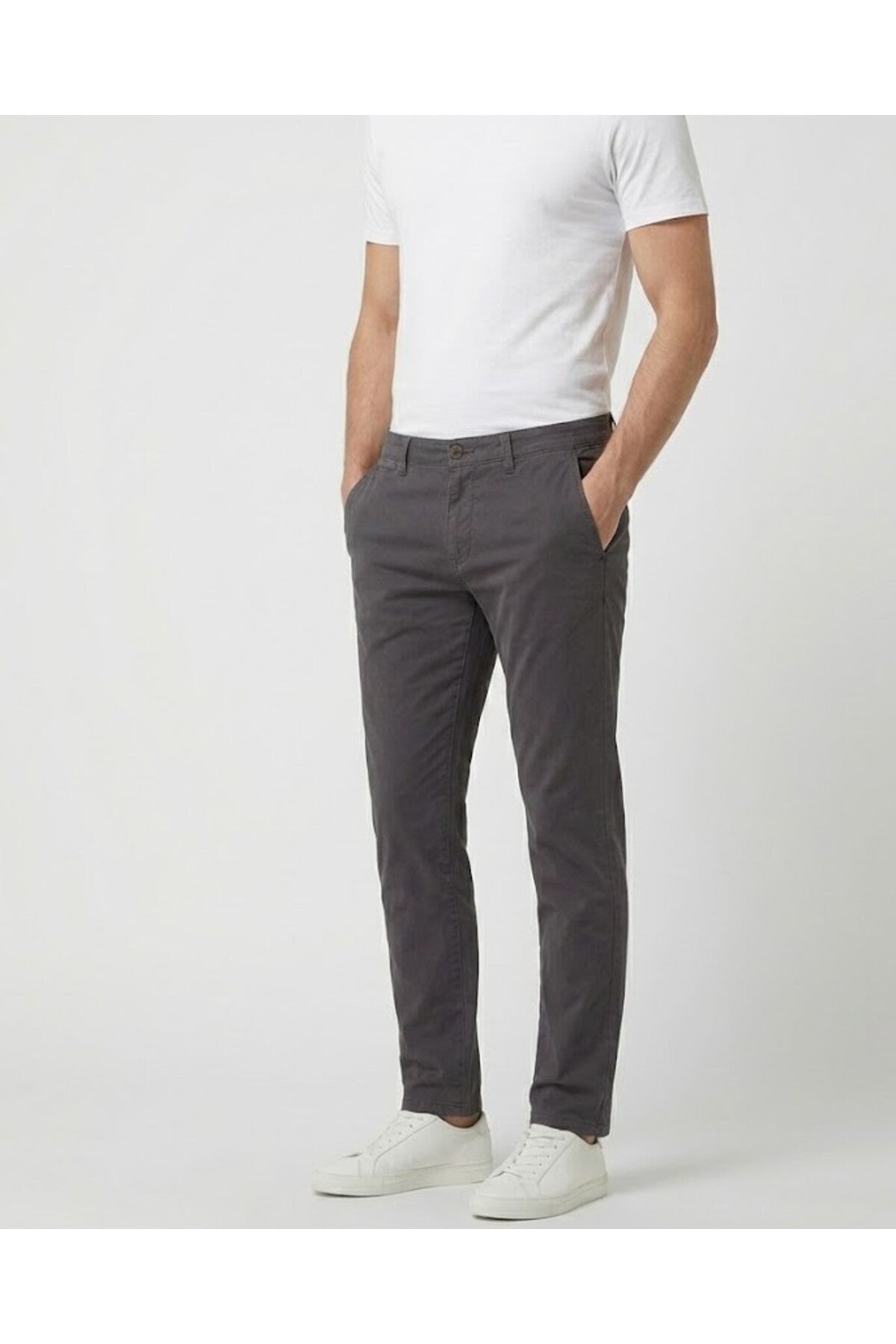 Erkek Kışlık Regular Fit Likralı Gabardin Chino Pantolon - Antrasit
