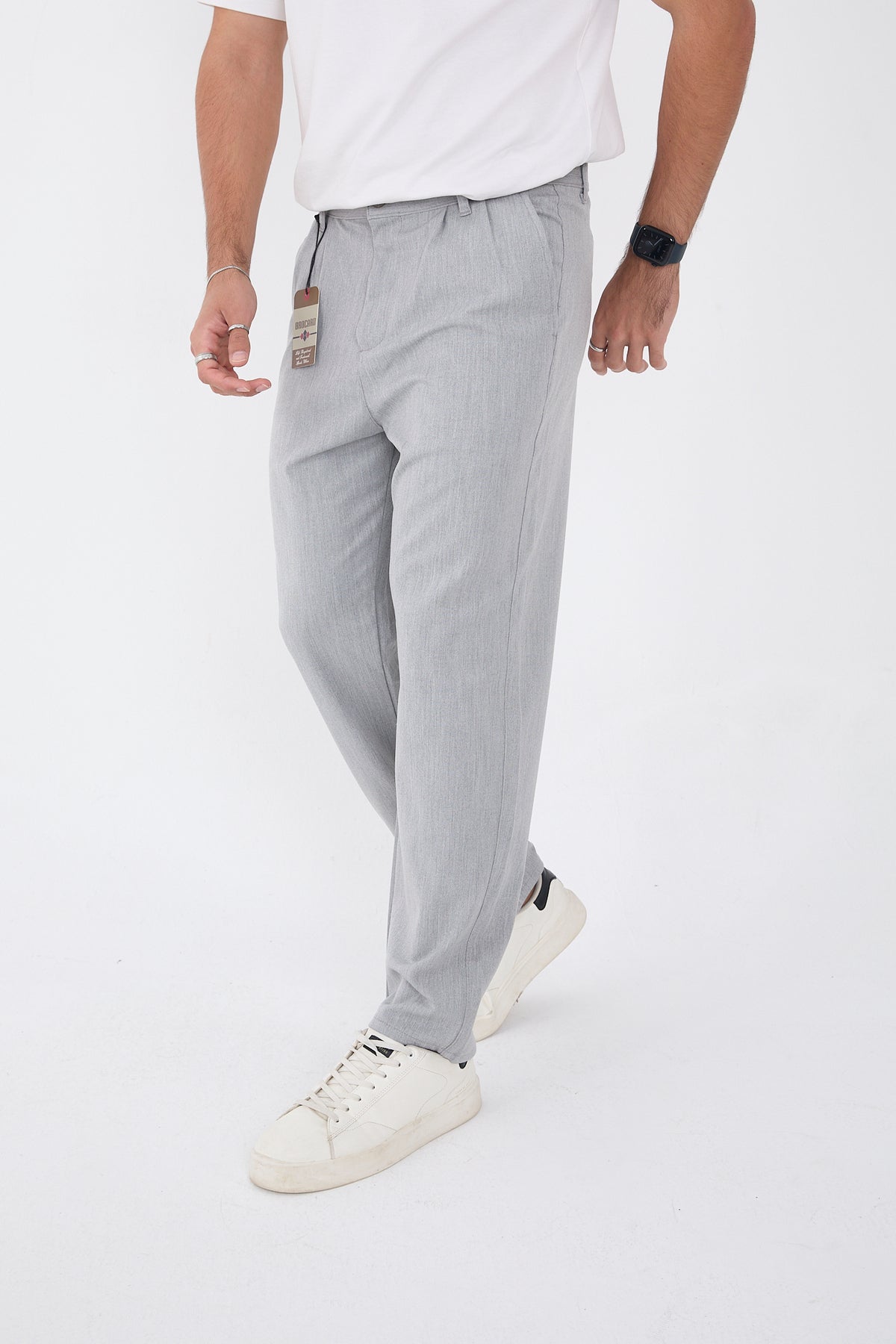 Erkek Kışlık Baggy Likralı Kumaş Pantolon - Gri