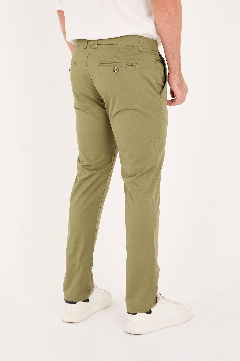 Erkek Slim Fit Dar Kesim Likralı Pamuklu Chino Kanvas Pantolon - Haki