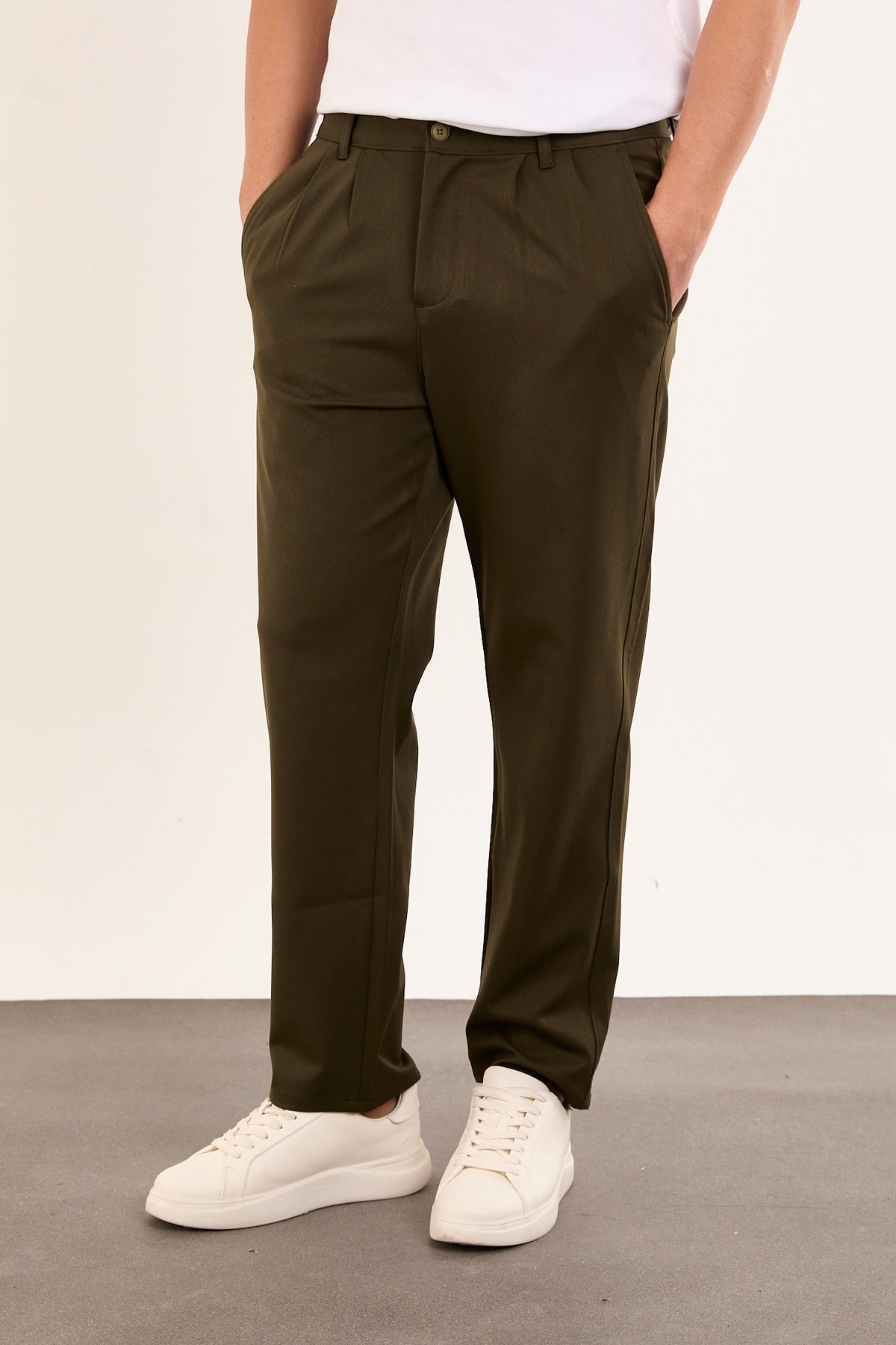 Erkek Kışlık Baggy Likralı Kumaş Pantolon - Haki