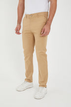 Erkek Kışlık Regular Fit Likralı Gabardin Chino Pantolon - Vizon