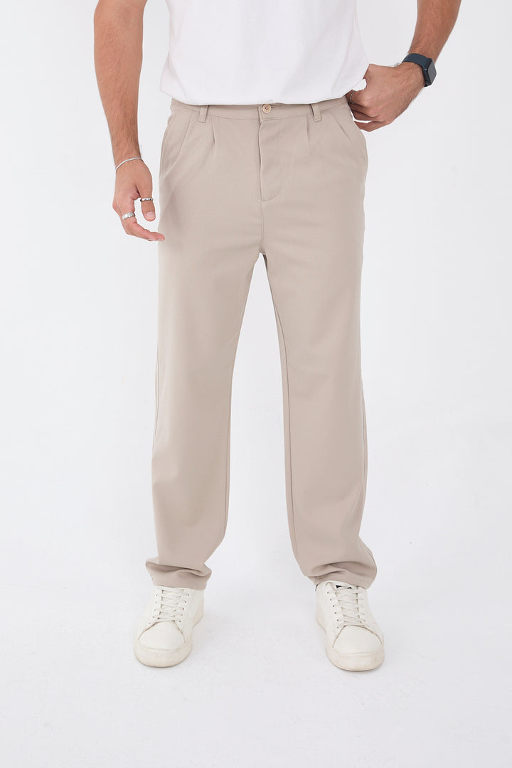 Erkek Kışlık Baggy Likralı Kumaş Pantolon - Bej