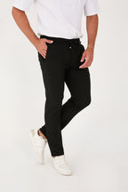 Erkek Jogger Slim Fit Bel Yarım Lastikli Likralı Kumaş Pantolon - Siyah