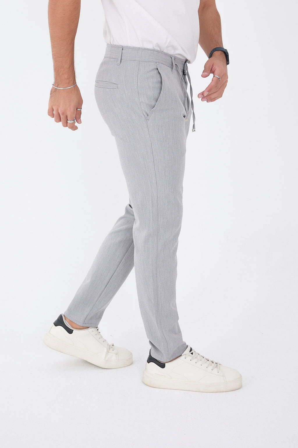Erkek Kışlık Jogger Slim Fit Bel Yarım Lastikli Kumaş Pantolon - Gri