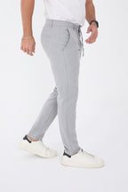 Erkek Kışlık Jogger Slim Fit Bel Yarım Lastikli Kumaş Pantolon - Gri