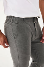 Erkek Jogger Slim Fit Bel Yarım Lastikli Likralı Kumaş Pantolon - Koyu Gri