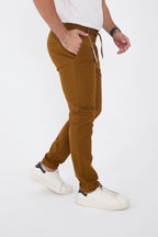 Erkek Mevsimlik Jogger Slim Fit Bel Yarım Lastikli Likralı Keten Pantolon - Camel