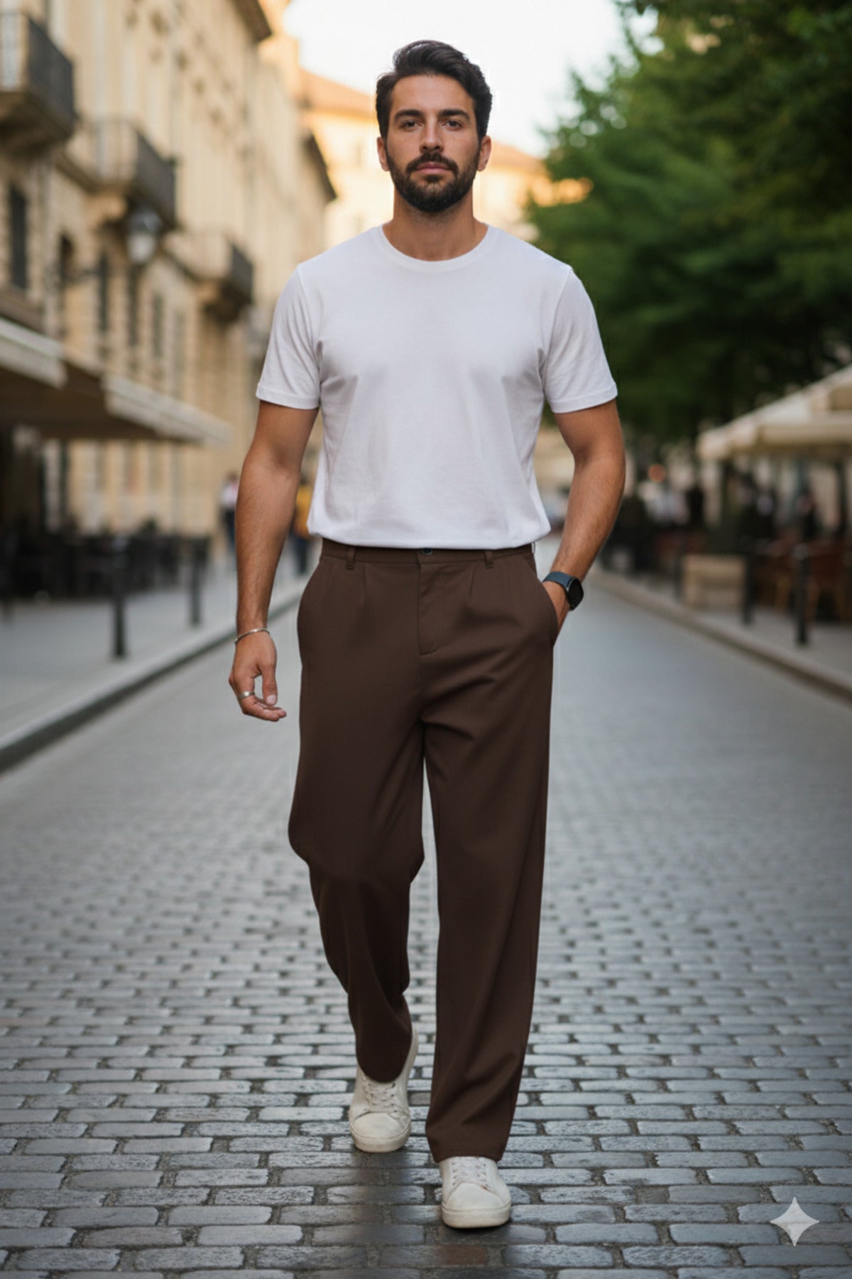 Erkek Kışlık Baggy Likralı Kumaş Pantolon - Kahverengi