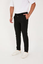 Erkek Jogger Slim Fit Bel Yarım Lastikli Likralı Kumaş Pantolon - Siyah