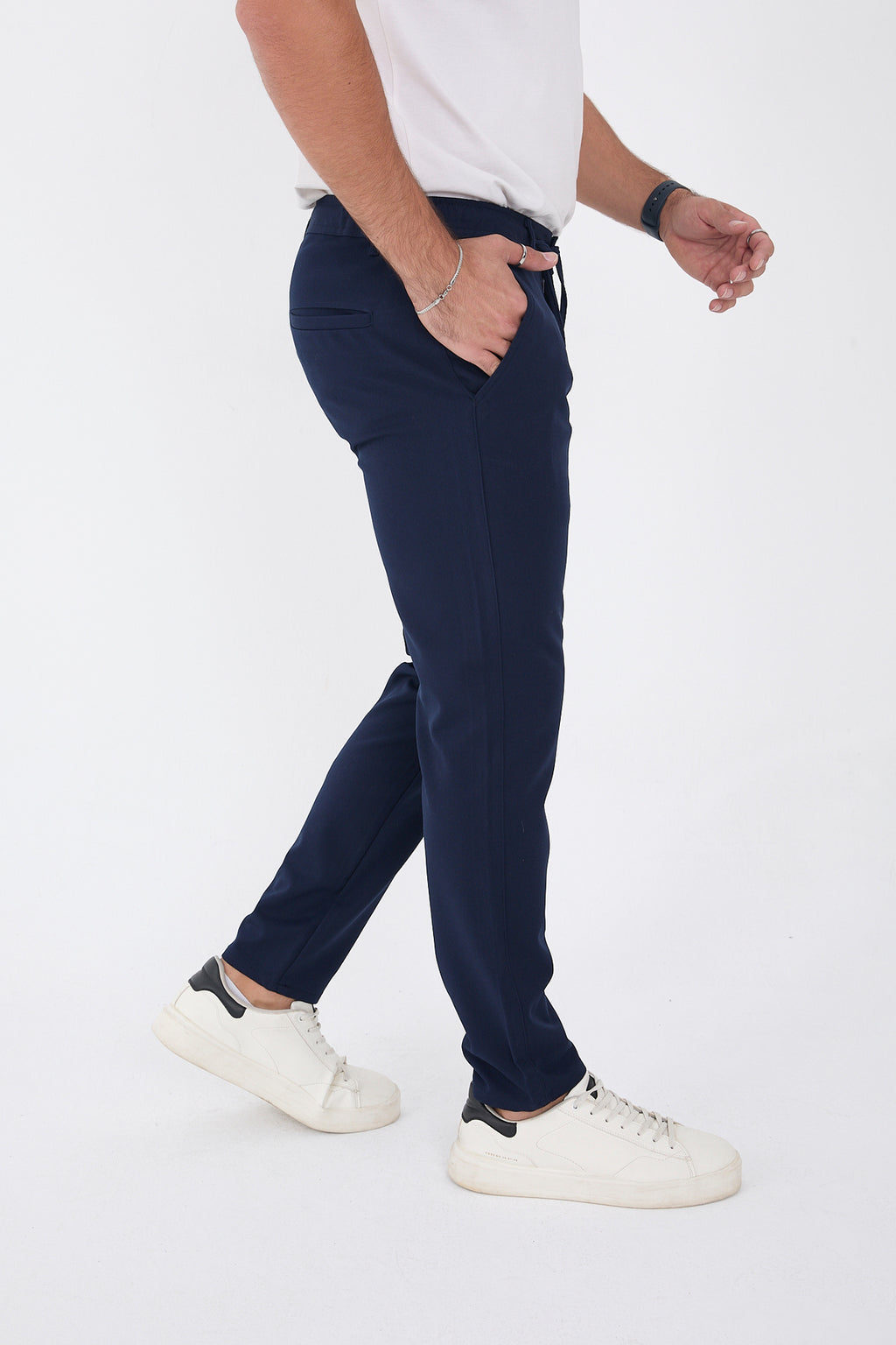 Erkek Kışlık Jogger Slim Fit Bel Yarım Lastikli Kumaş Pantolon - Lacivert