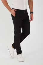 Erkek Likralı Slim Fit Chino Pantolon - Siyah