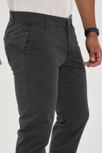 Erkek Likralı Slim Fit Chino Pantolon - Antrasit