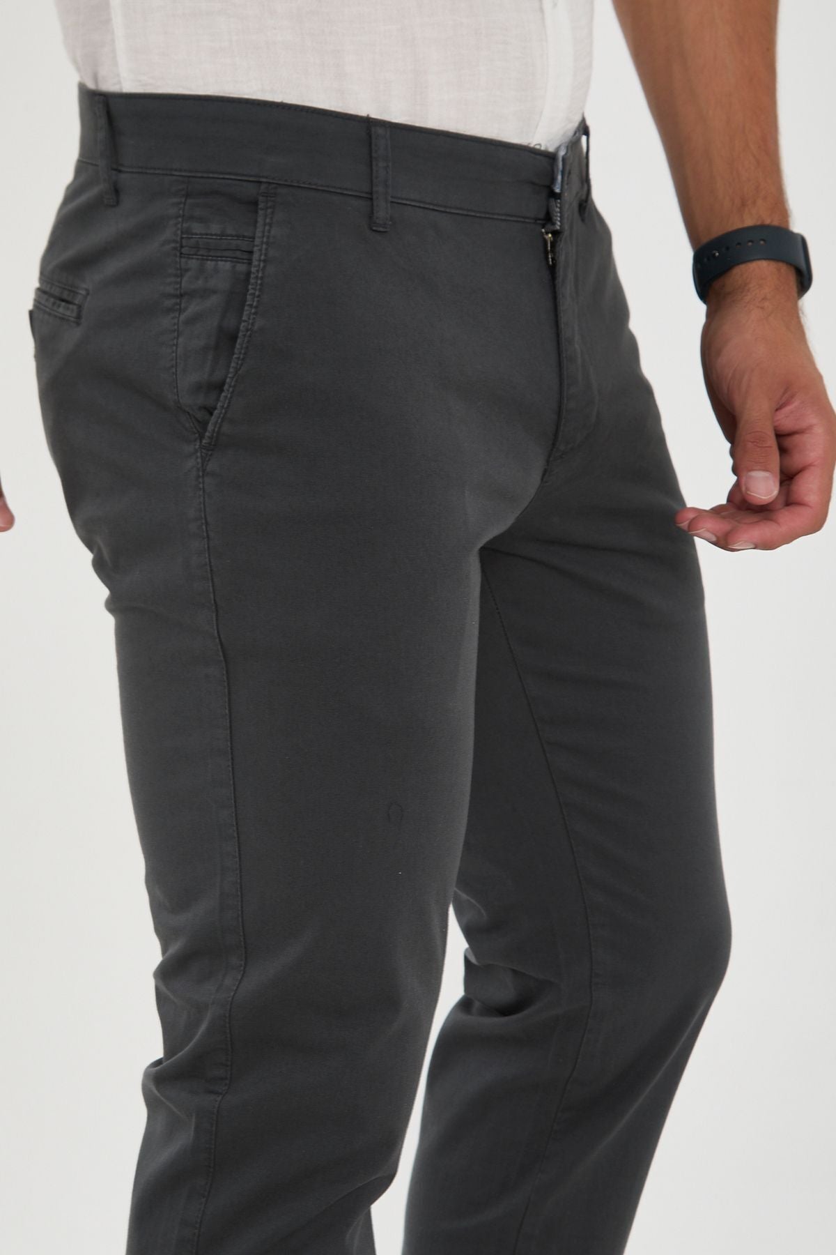 Erkek Likralı Slim Fit Chino Pantolon - Antrasit