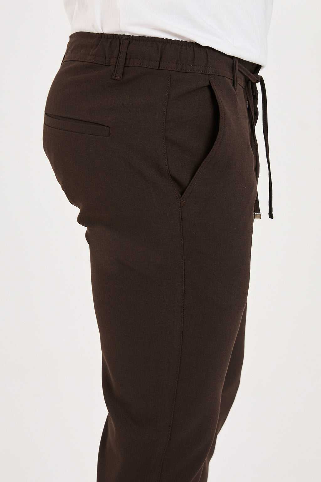 Erkek Jogger Slim Fit Bel Yarım Lastikli Likralı Kumaş Pantolon - Kahverengi