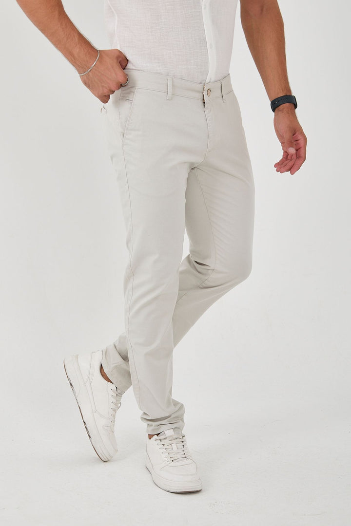 Erkek Likralı Slim Fit Chino Pantolon - Taş