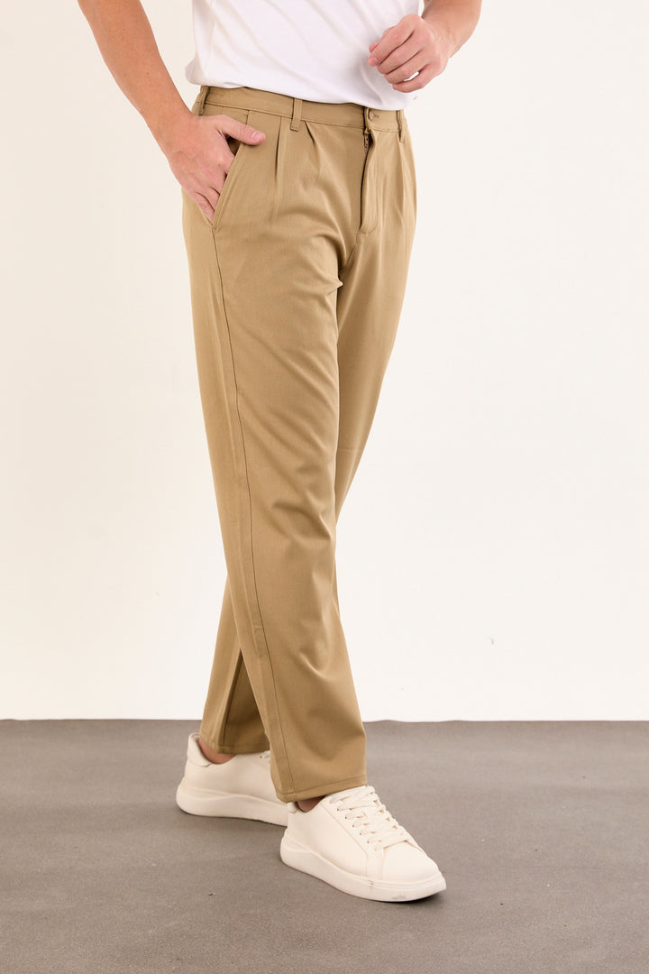 Erkek Kışlık Baggy Likralı Kumaş Pantolon - Vizon