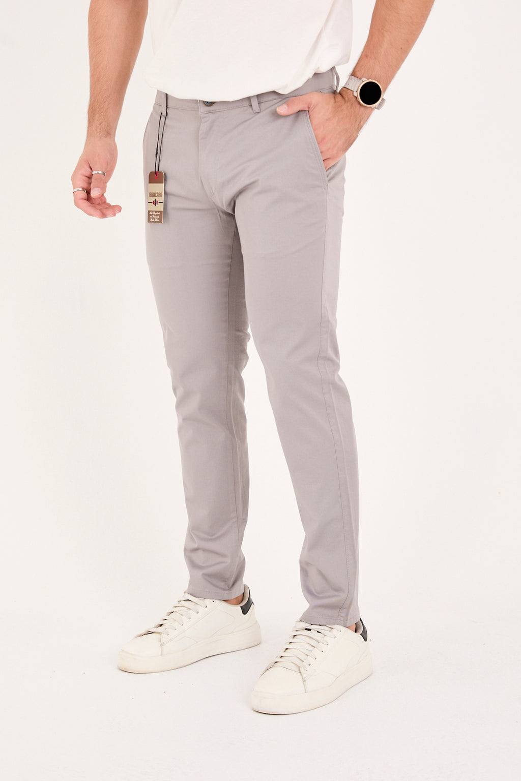 Erkek Slim Fit Dar Kesim Likralı Pamuklu Chino Kanvas Pantolon - Gri