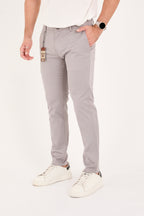 Erkek Slim Fit Dar Kesim Likralı Pamuklu Chino Kanvas Pantolon - Gri