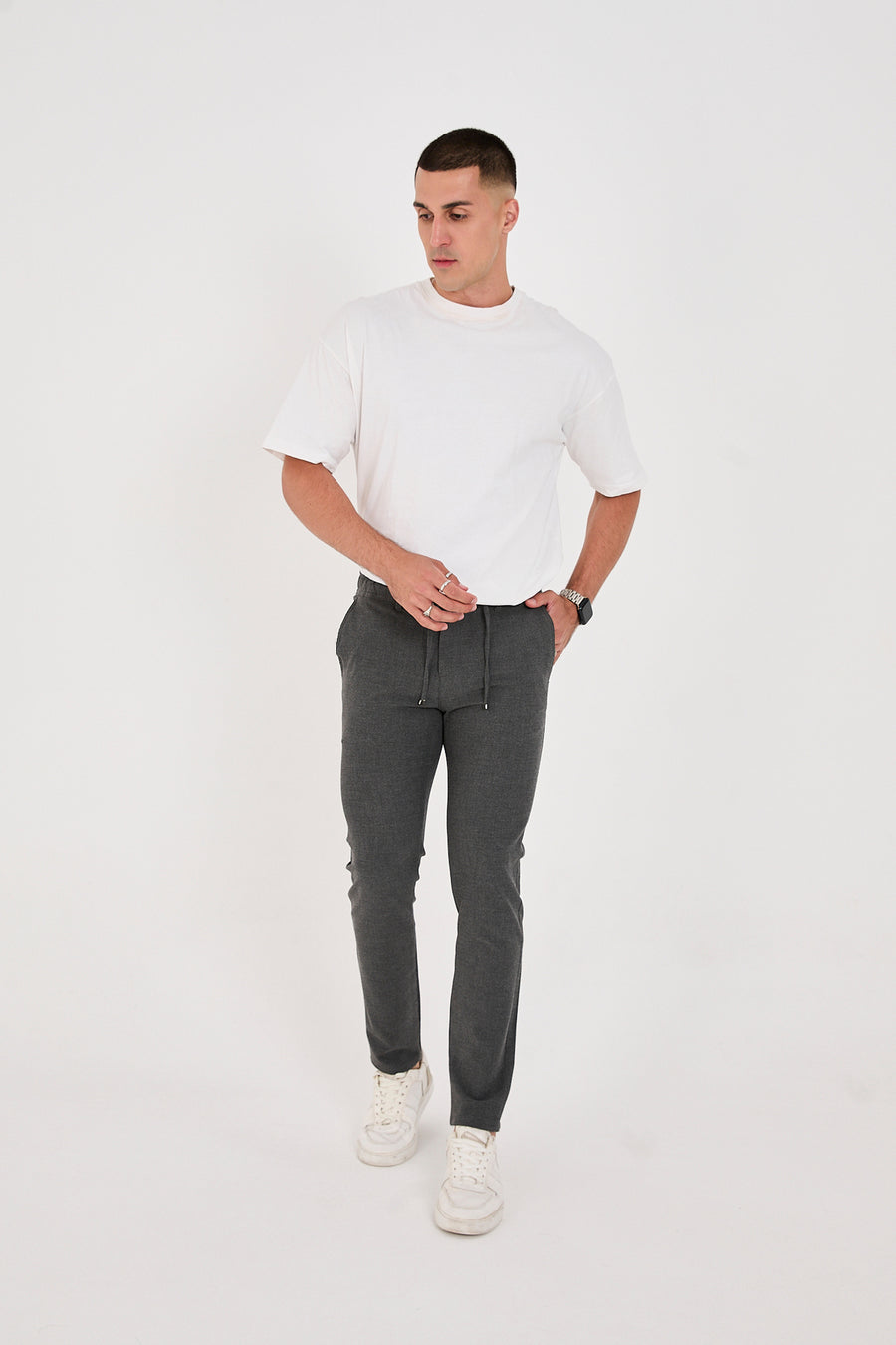 Erkek Gofre Kumaş Likralı Jogger Slim Fit Pantolon - Antrasit