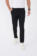 Erkek Kışlık Jogger Slim Fit Bel Yarım Lastikli Kumaş Pantolon - Siyah